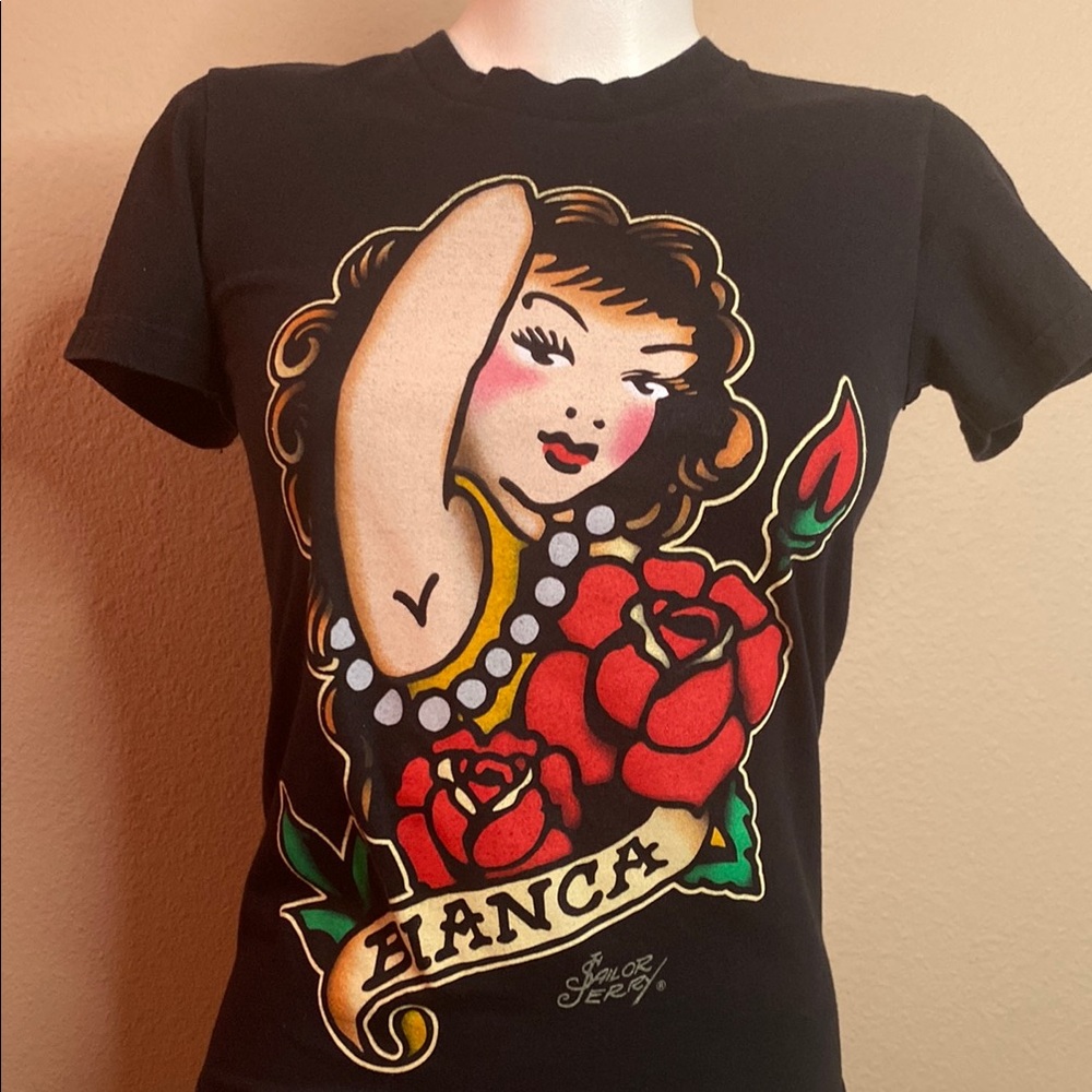 Sailor Jerry Bianca pinup girl rockabilly Black Graphic Tee M